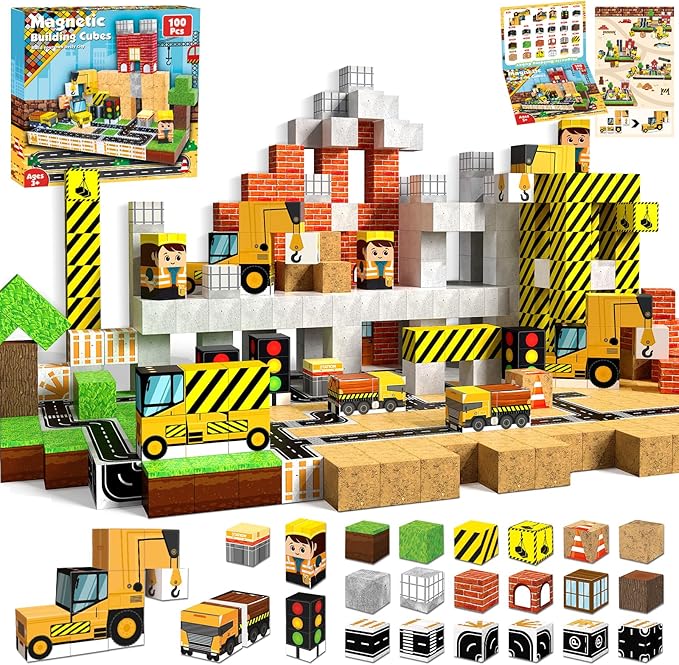 Magnetic Building Tiles Set 100Pcs - 100個の磁気ブロック、磁気ビルディングブロック幼児用マグネットおもちゃ、磁気タイルポータルセット、STEM感覚3歳以上B