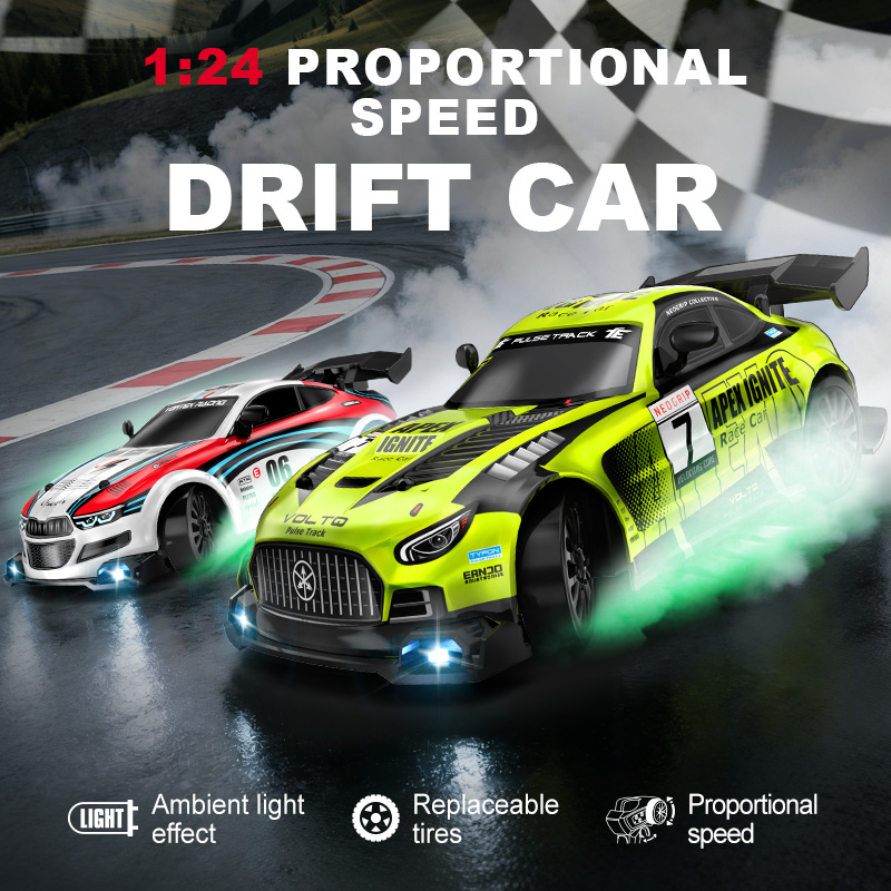 Rc Drift Car 1 24 Scale 4Wd - 1/24スケール 4WD RCドリフトカー ラジコンレーシングカー LEDライト搭載 高速スポーツオートモデル