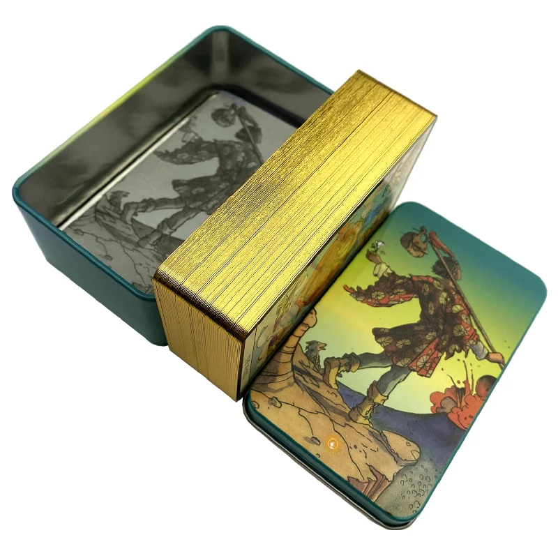 Tarot Cards Deck With Guidebook - メタルボックス金メッキ版バックライダータロットカードデッキ（紙製ガイドブック付き）英語版クラシックボードゲーム