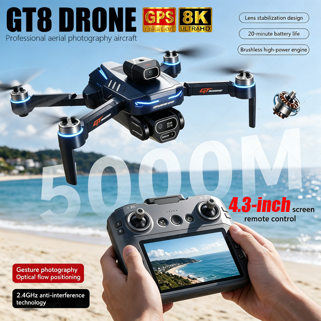 Fpv Brushless Rc Drone 4K - NEW GT8 HD RCドローン 4Kプロフェッショナルデュアルカメラ WiFi