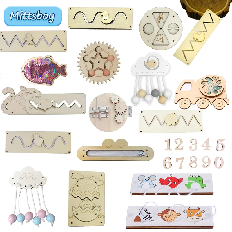 Montessori Wooden Busy Board Toddler - DIY ビジーボードモンテッソーリ知育玩具動物スライドジッパー数字文字クラウドウッドチップグラフィックペアリング木製部品ギフト