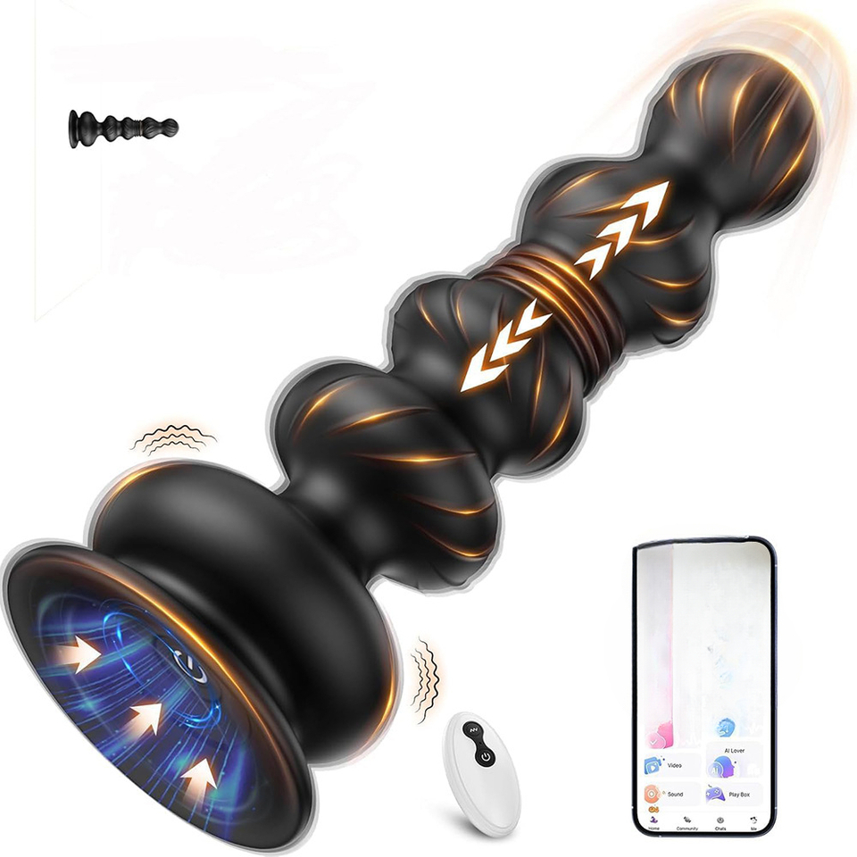Remote Control Toys - アプリ対応、リモコン操作、振動機能付き、肛門用ビーズ、前立腺マッサージャー、肛門用プラグ、10段階の振動モード、男性用、女性用セックストイ。