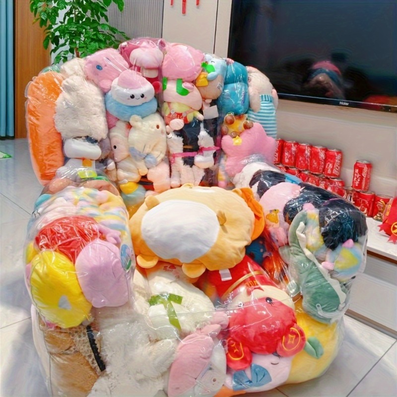 Dolls - 大容量透明PVCソファおもちゃ収納バッグ、ダブルジッパーで簡単清掃＆収納、ぬいぐるみ人形オーガナイザー、省スペース