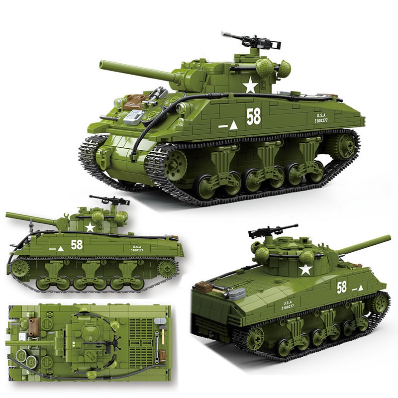 Lego Compatible Military Tank - 新しい第二次世界大戦軍事兵器 M4A3 シャーマン中戦車モデル CollectOrnaments ビルディングブロック WW2