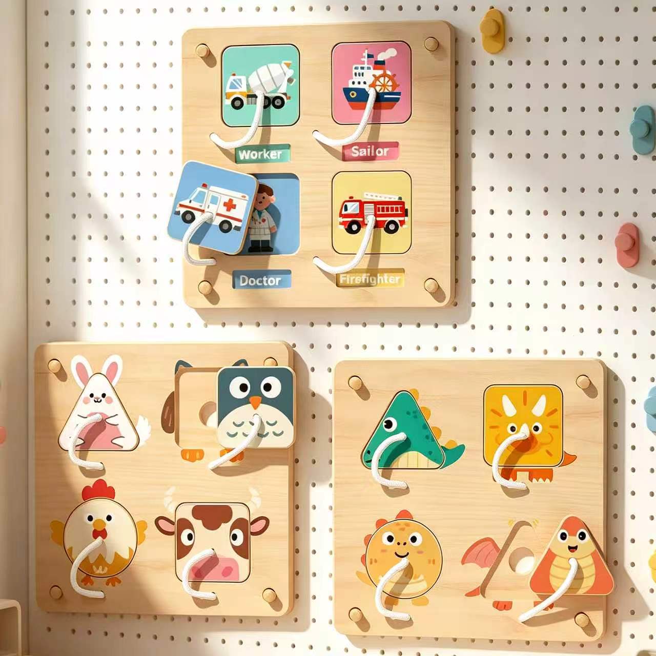 Montessori Wooden Busy Board Toddler - モンテッソーリ木製ビジーボードDIYアクセサリー 感覚活動 認知トレーニング 幼児向け早期教育玩具 ギフト