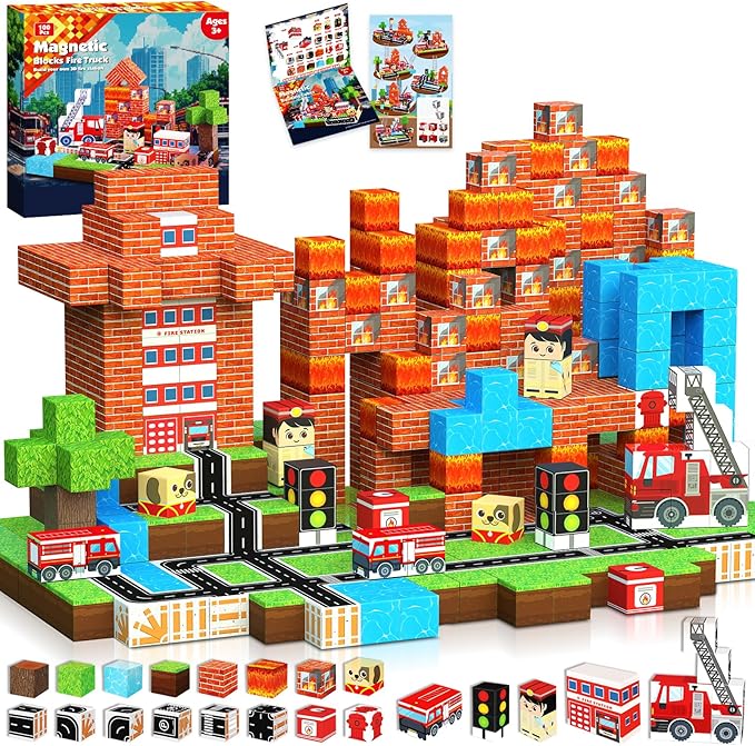 Magnetic Building Tiles Set 100Pcs - マグネットブロック 100ピース 組み立て式 鉱山 森林 農場セット、マグネットタイル