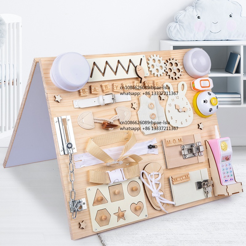 Montessori Wooden Busy Board Toddler - モンテッソーリ ビジーボード 木製感覚活動玩具 赤ちゃん 幼児 子供向け