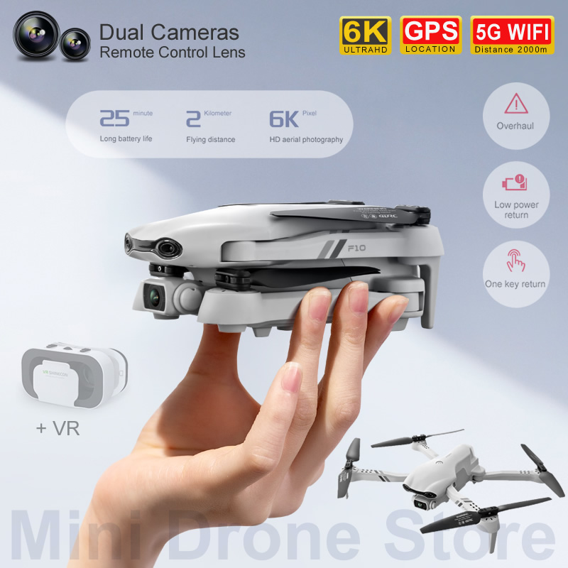 Fpv Brushless Rc Drone 4K - F10 rcヘリコプター,4k/6k hdスマートフォン,デュアルカメラ,航空写真用,無料返品
