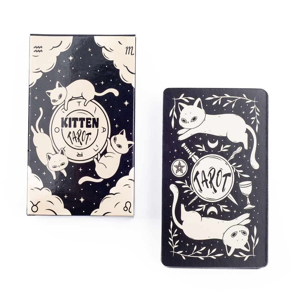 子猫タロットデッキ ​​78 個かわいい黒と白初心者バージョ - Tarot Cards Deck With Guidebook のレビューと価格