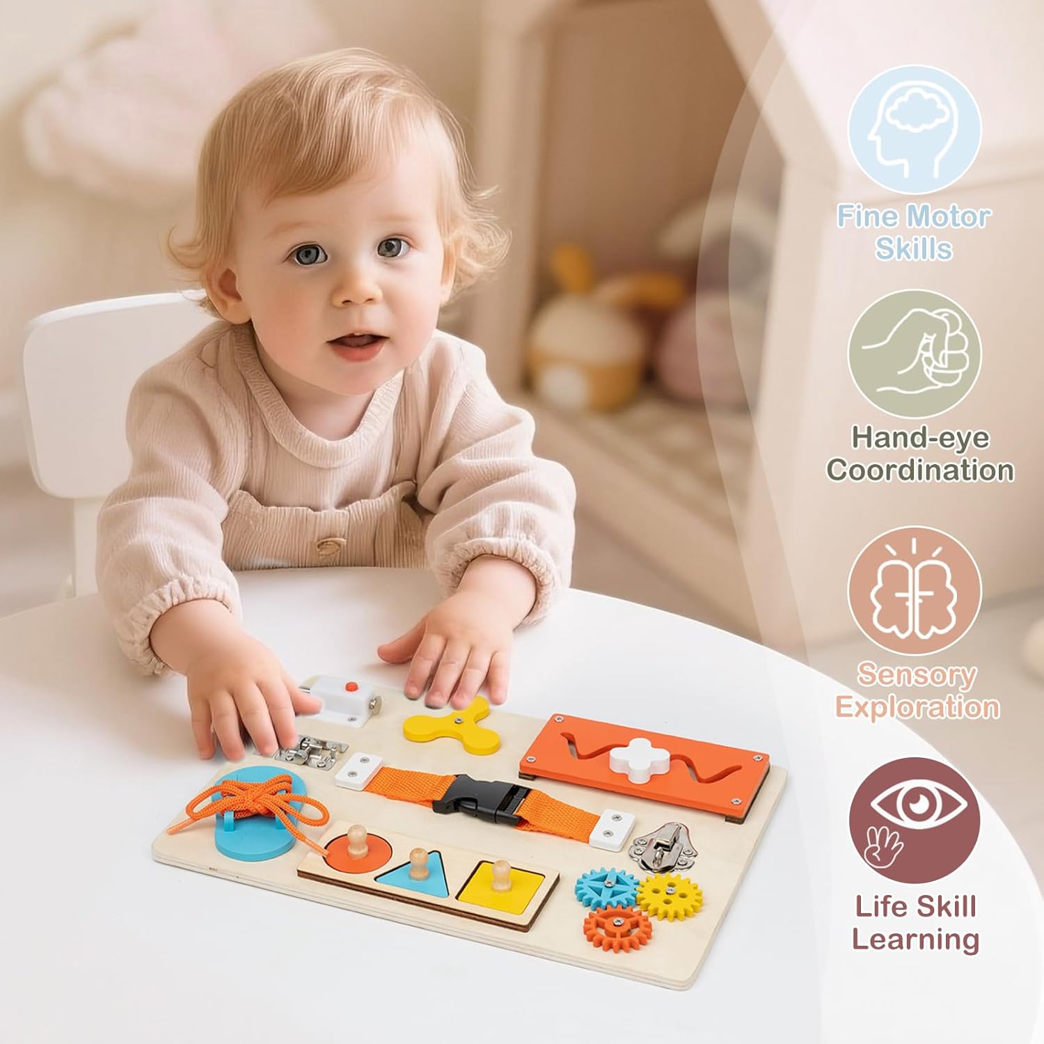 モンテッソーリ ビジーボード 幼児用 木製アクティビティ感覚 - Montessori Wooden Busy Board Toddler のレビューと価格