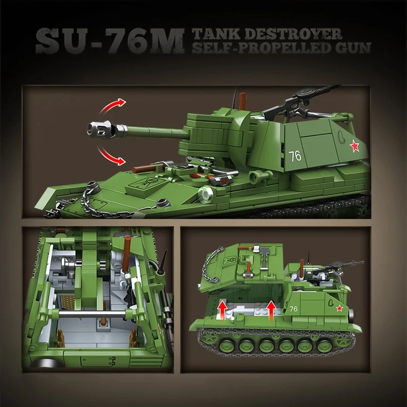 ソビエト軍のSU-76M駆逐戦車自走砲組立ブロック、子供向け - Lego Compatible Military Tank のレビューと価格