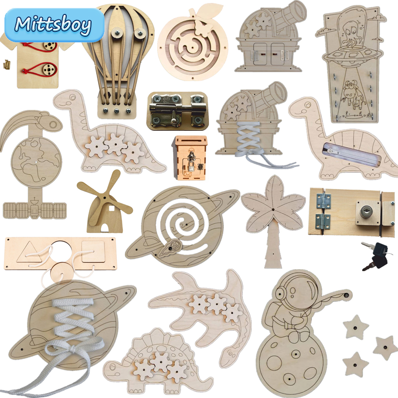 モンテッソーリ-ビジーボードのアクセサリー,木製のおもちゃ, - Montessori Wooden Busy Board Toddler のレビューと価格
