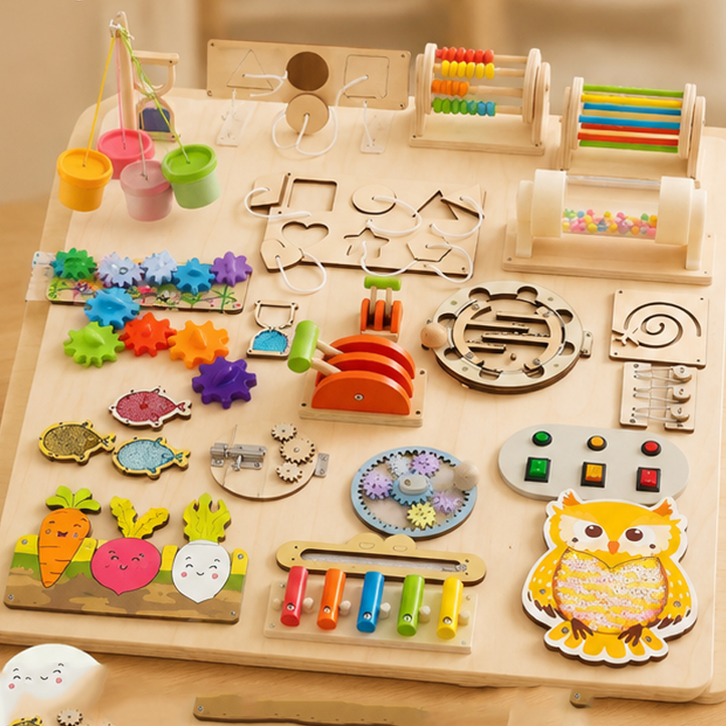 プレミアムモンテッソーリビジーボードアクセサリー 感覚細かい - Montessori Wooden Busy Board Toddler のレビューと価格